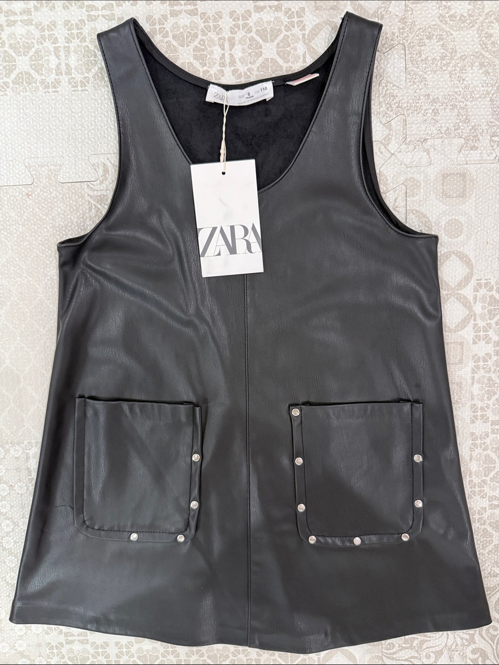 ZARA Black Faux Leather Sleeveless Pocket Tank Top